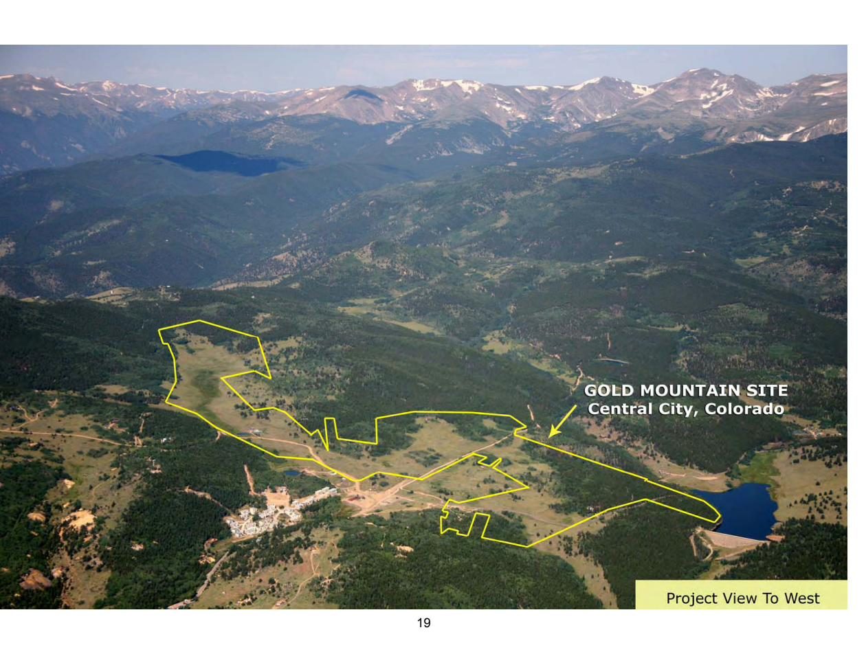 Aerial view showing the site's connection toward the Black Hawk gaming corridor