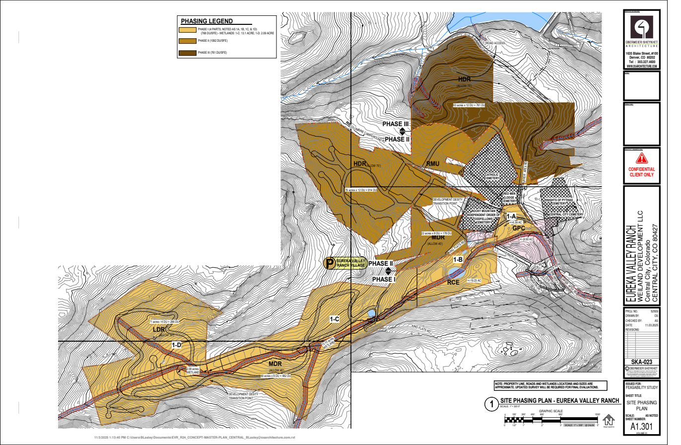 Site phasing plan drawing showing the four development phases across the 315-acre site